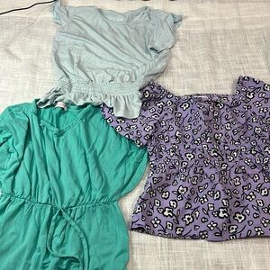 SET OF 3 GIRLS SUMMER CINCHED WAIST FLUTTER SLEEVE TOPS